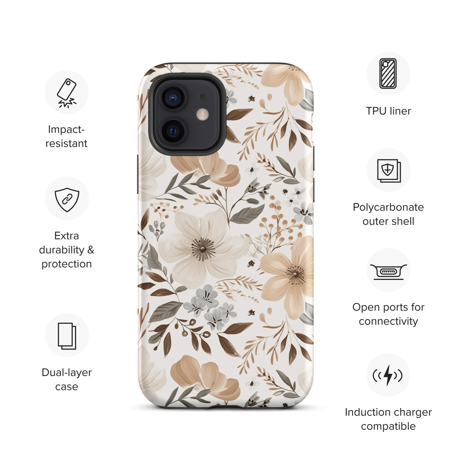 Beige Boho Floral Tough Case for iPhone®