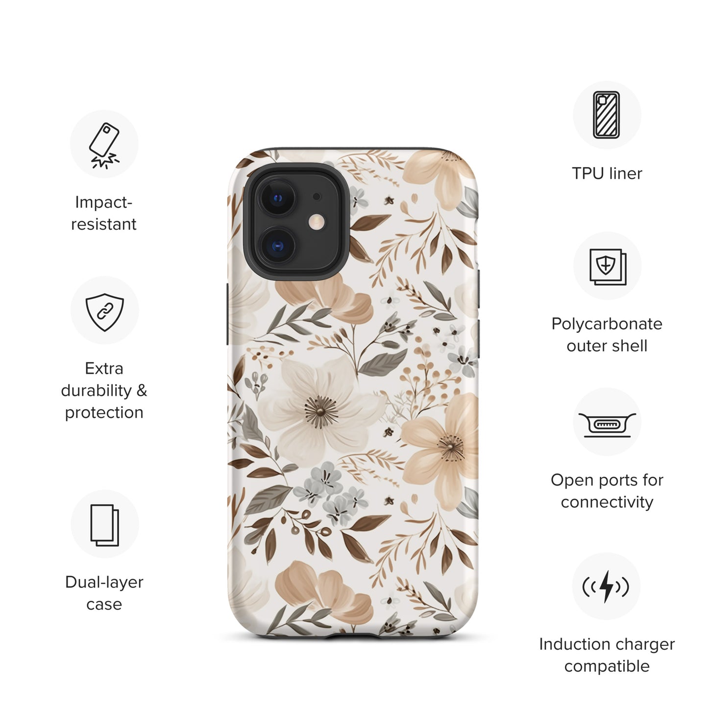 Beige Boho Floral Tough Case for iPhone®