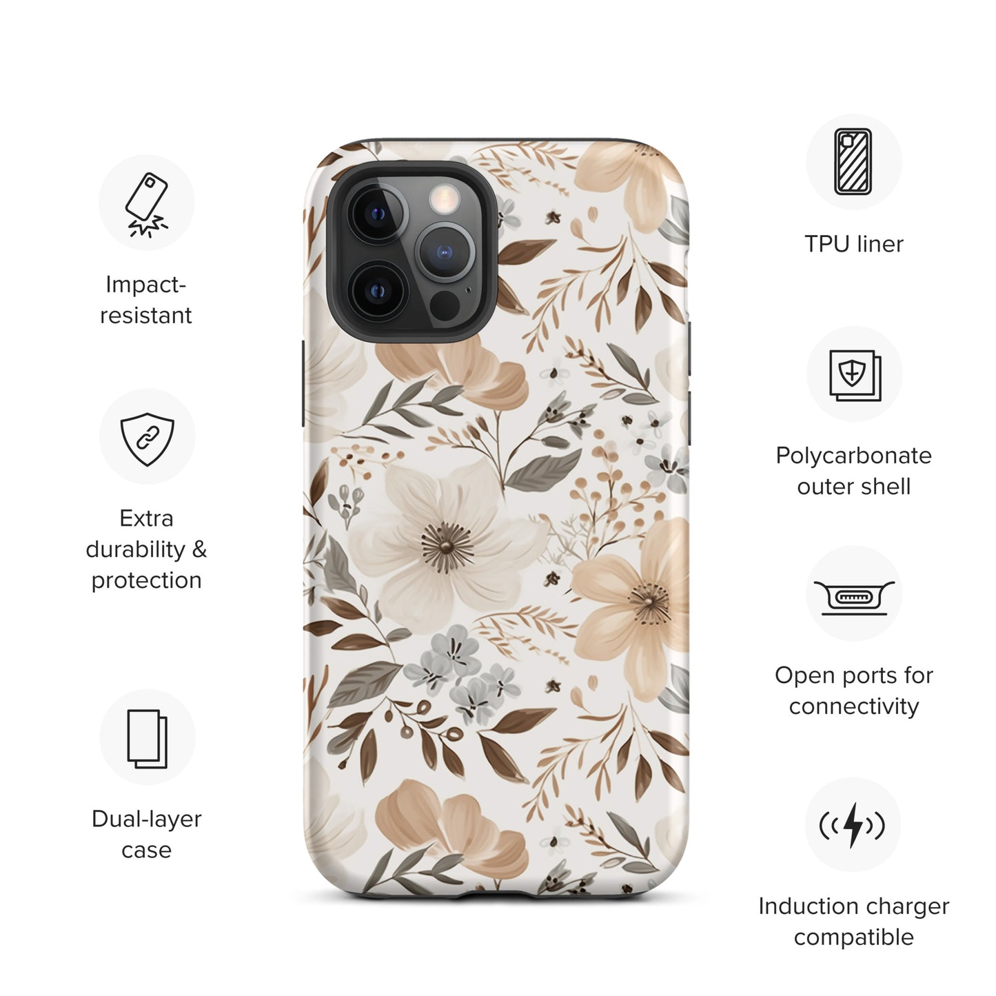 Beige Boho Floral Tough Case for iPhone®