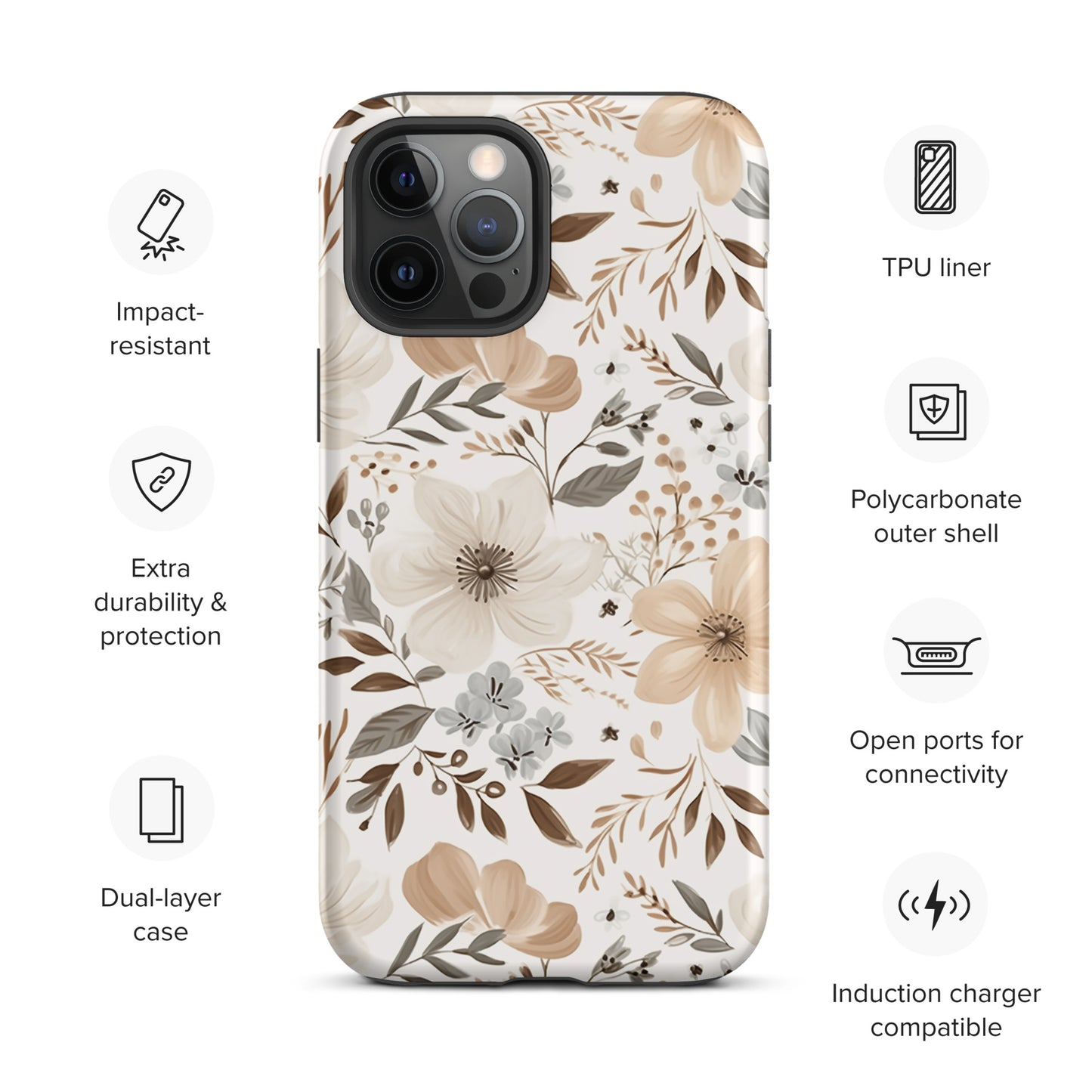 Beige Boho Floral Tough Case for iPhone®