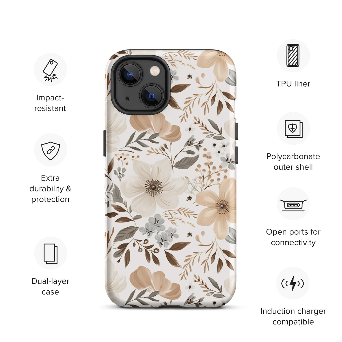 Beige Boho Floral Tough Case for iPhone®