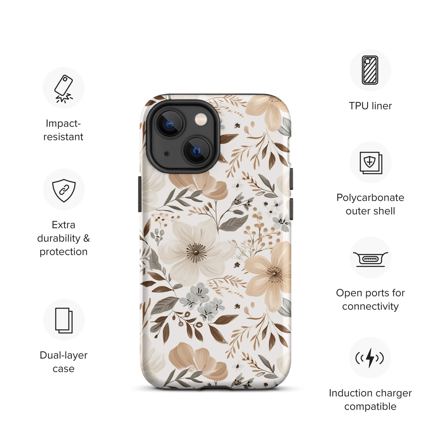 Beige Boho Floral Tough Case for iPhone®