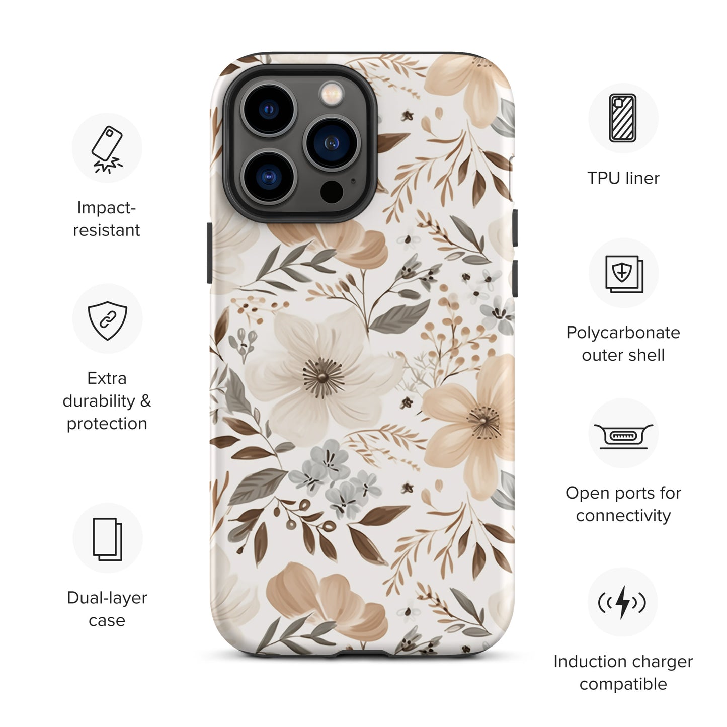 Beige Boho Floral Tough Case for iPhone®