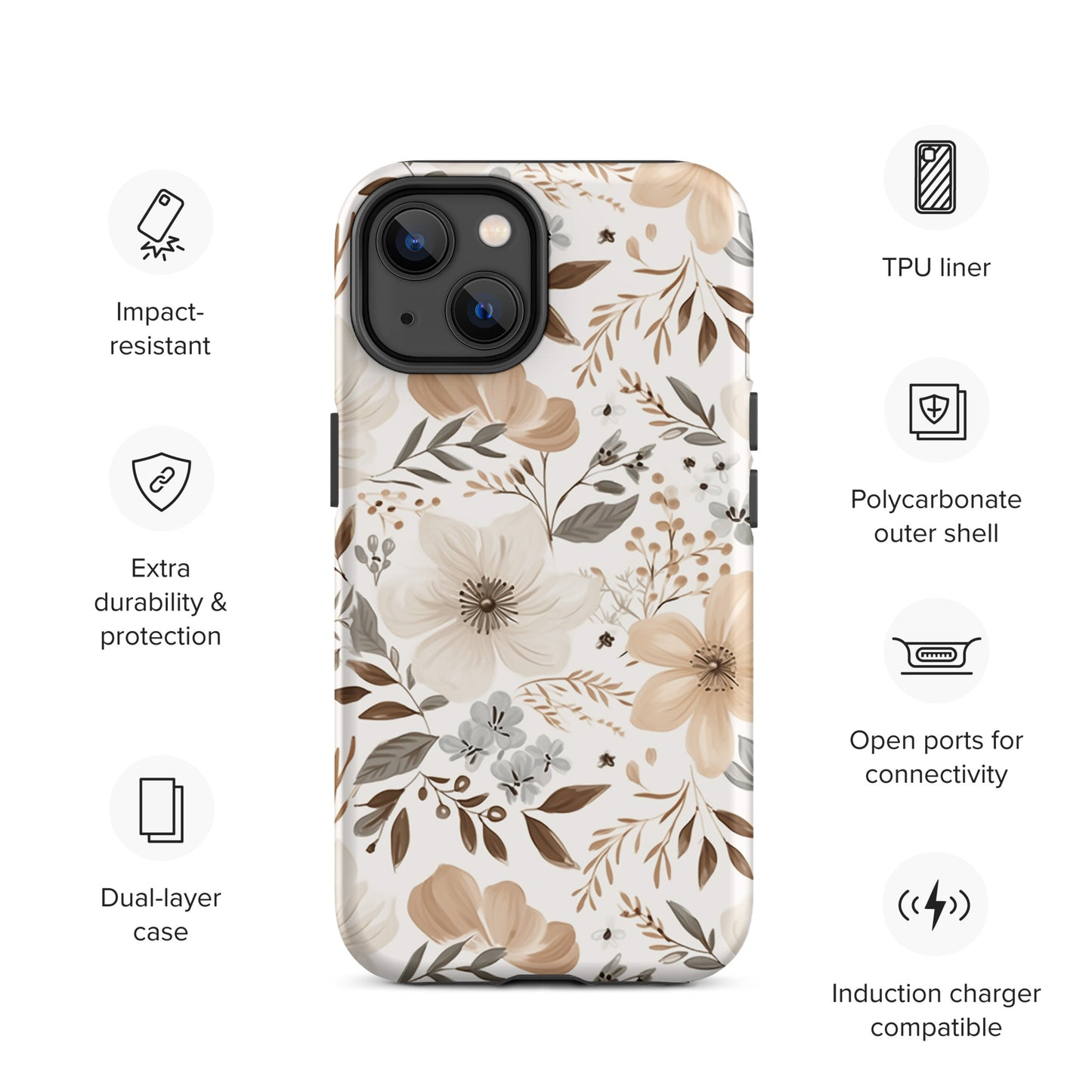 Beige Boho Floral Tough Case for iPhone®