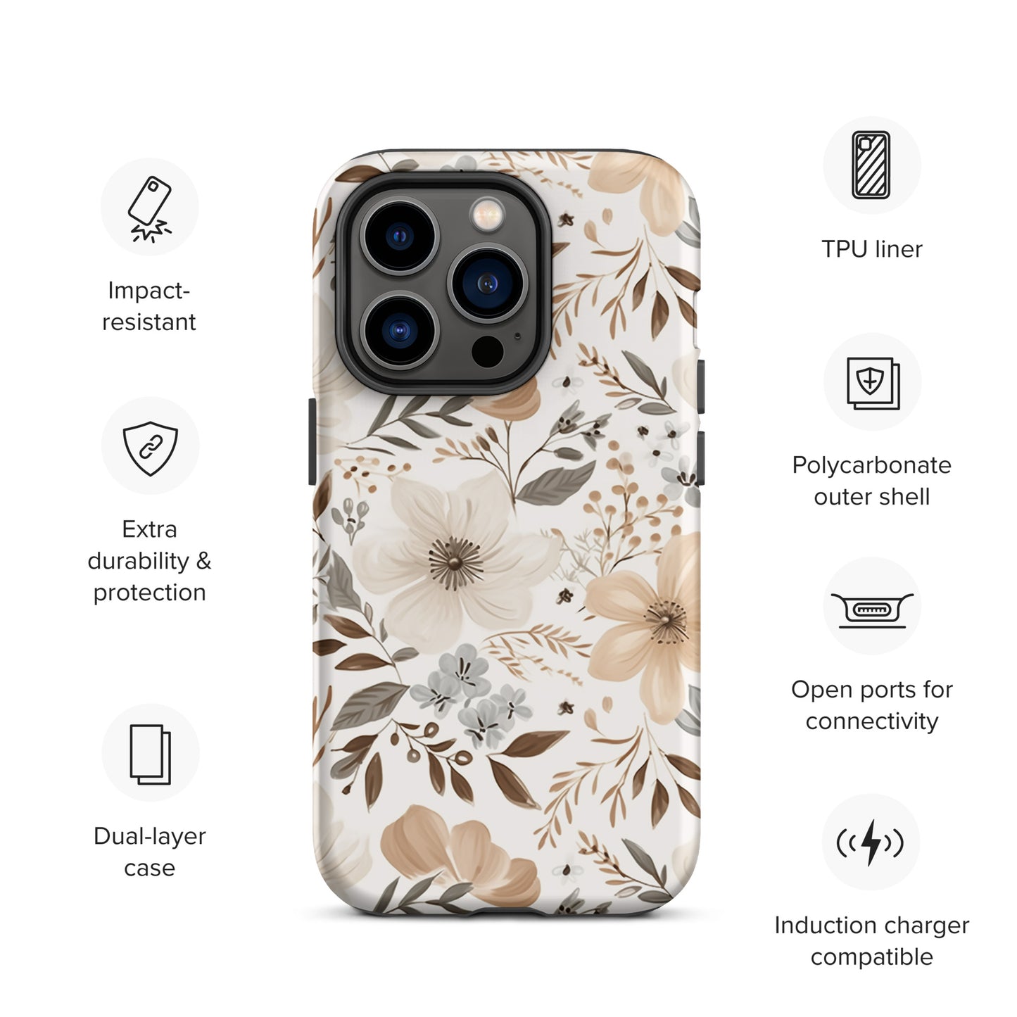 Beige Boho Floral Tough Case for iPhone®