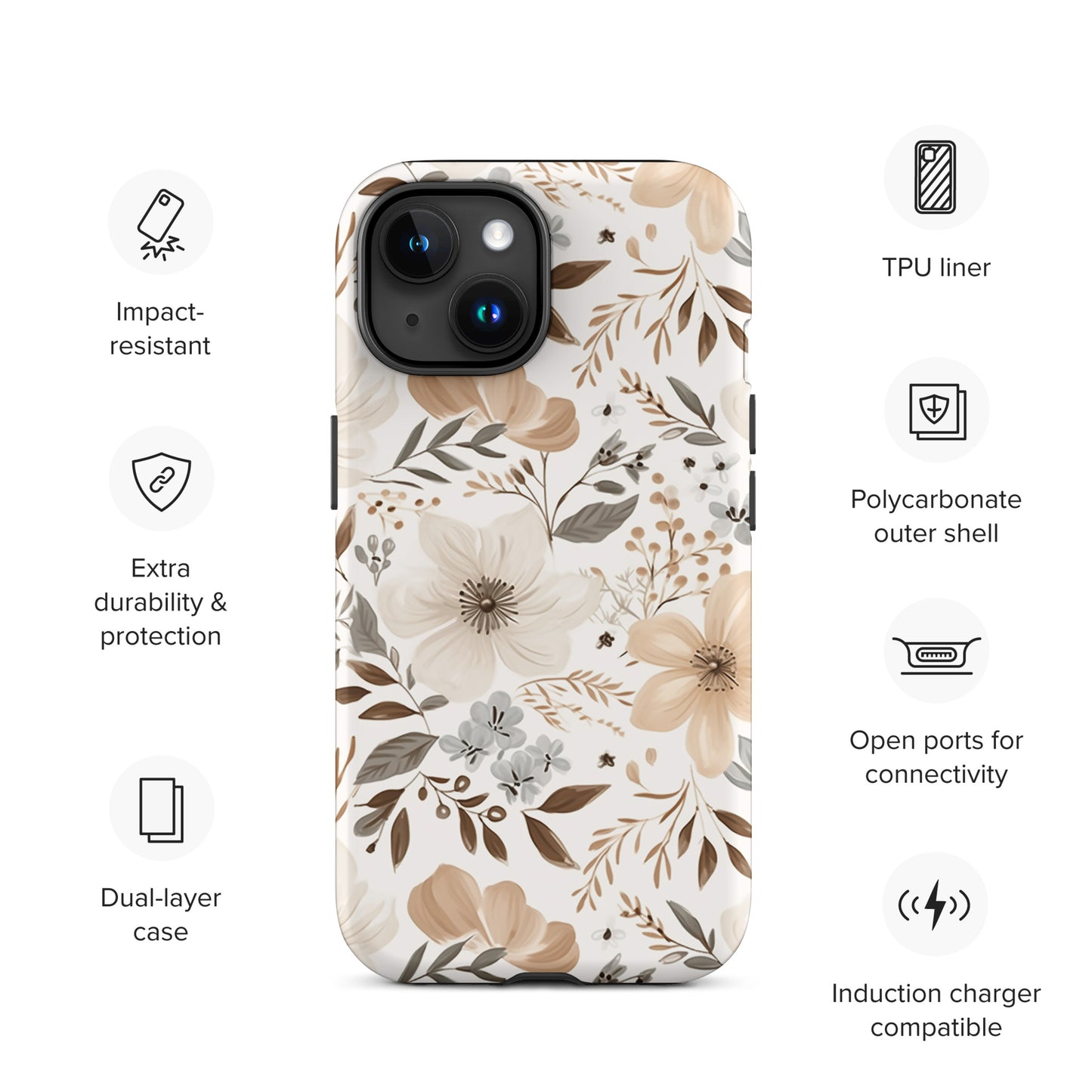 Beige Boho Floral Tough Case for iPhone®