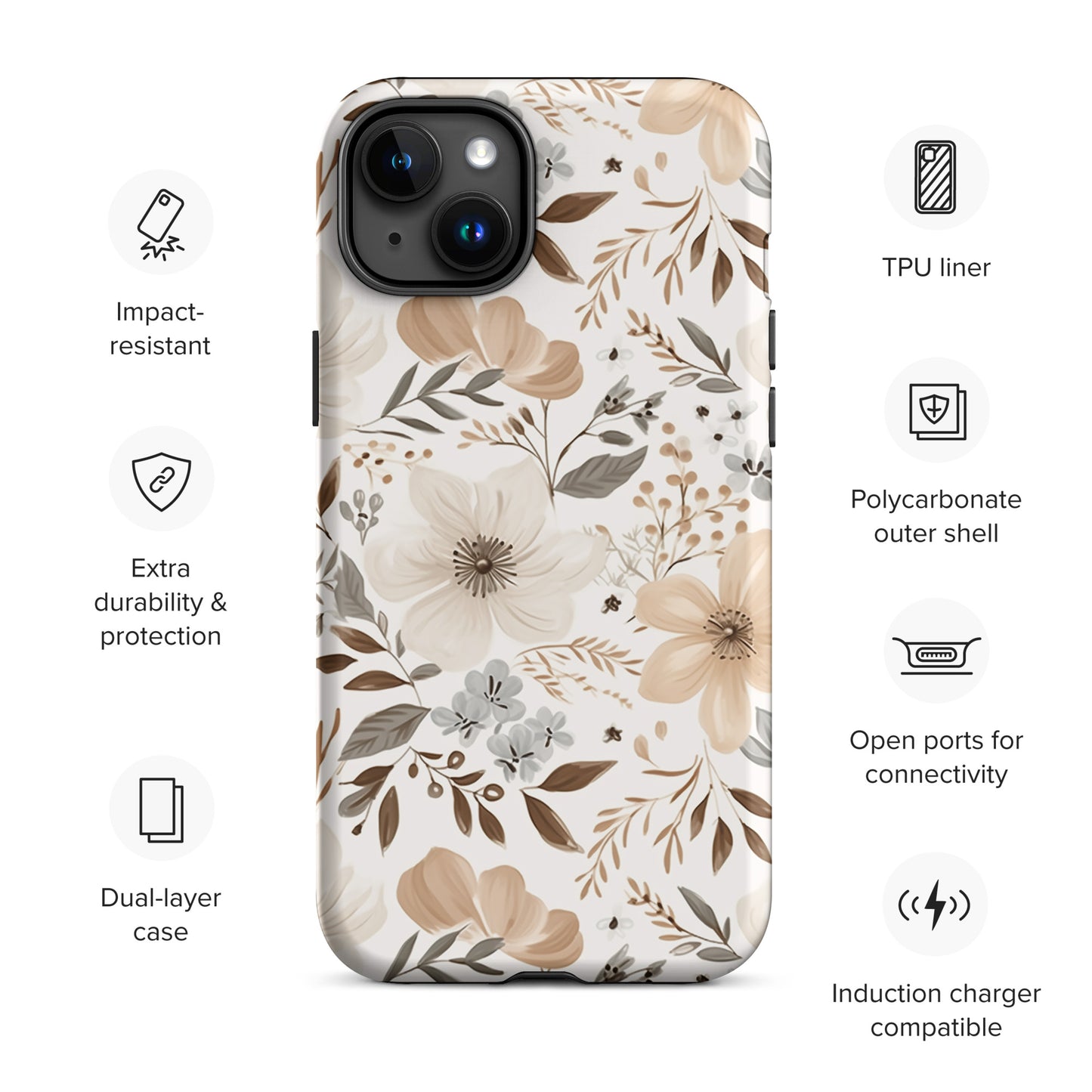 Beige Boho Floral Tough Case for iPhone®