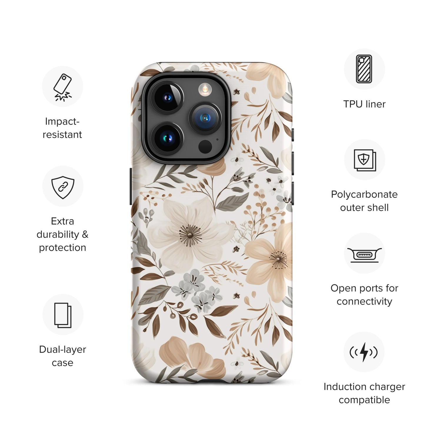 Beige Boho Floral Tough Case for iPhone®