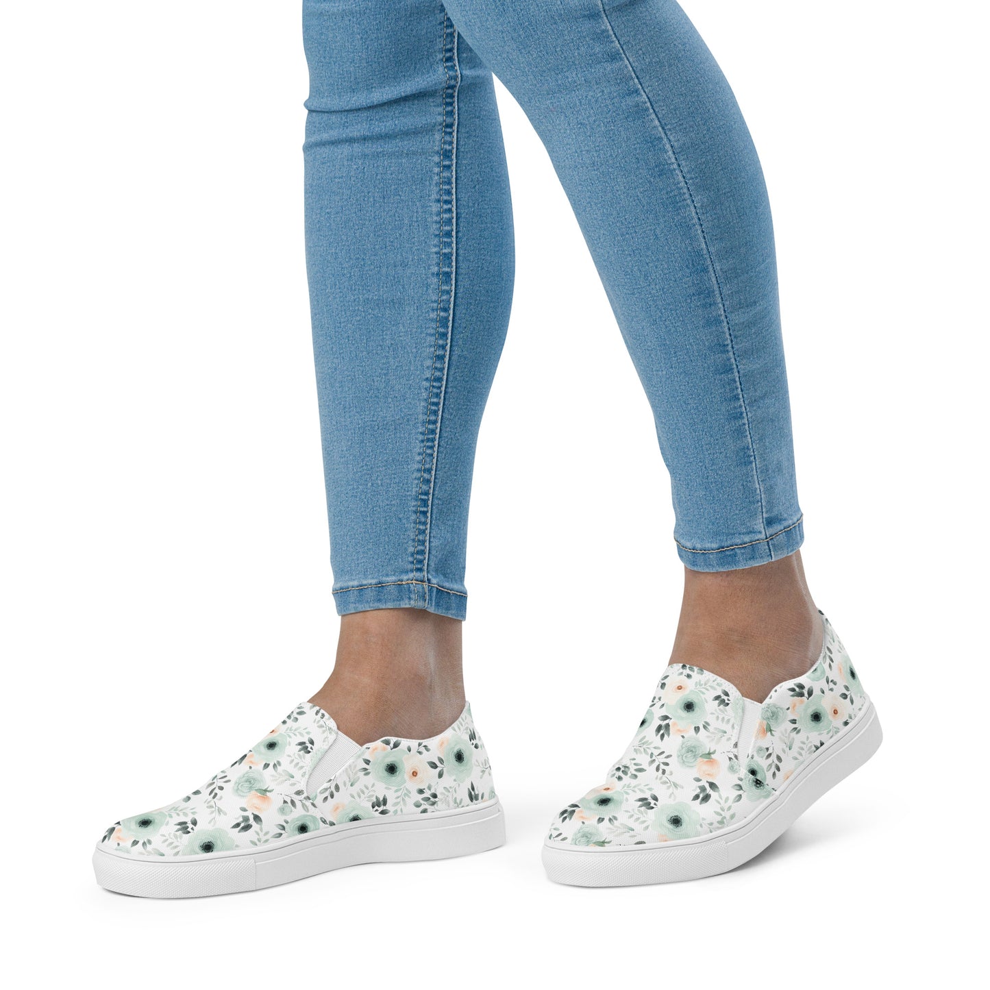 Mint Floral Women’s slip-on canvas shoes