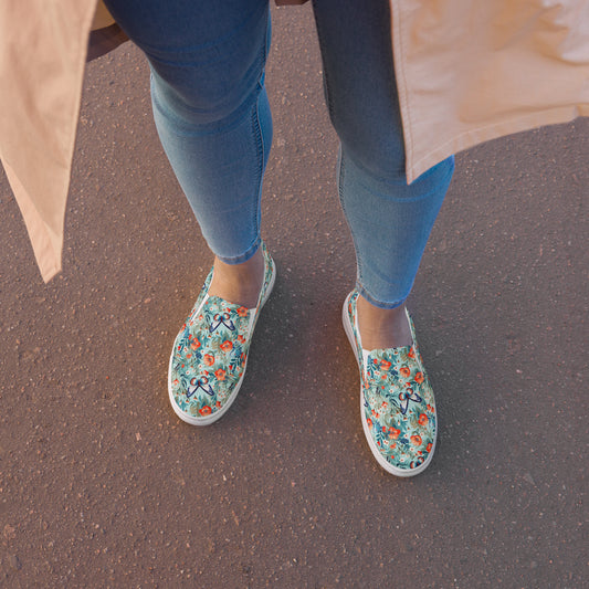 Blue Butterfly Floral Women’s slip-on canvas shoes