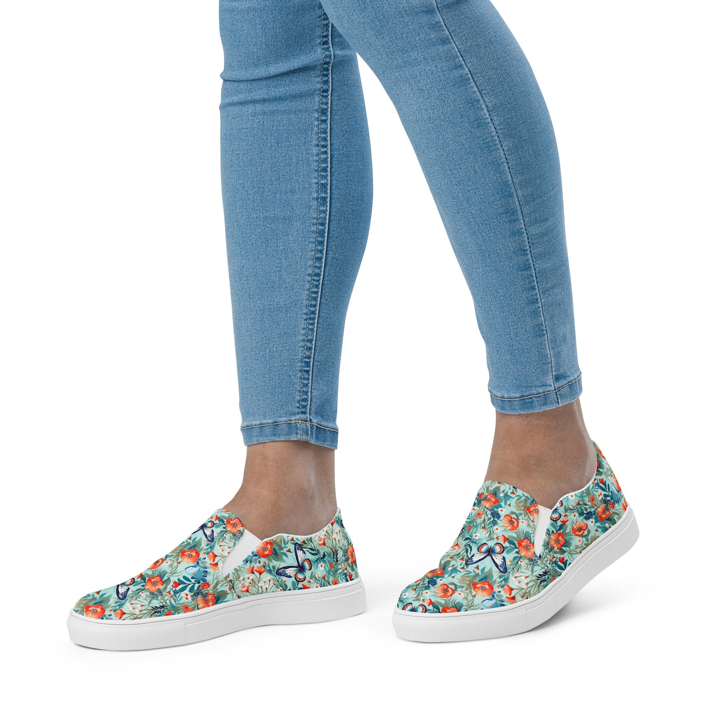 Blue Butterfly Floral Women’s slip-on canvas shoes