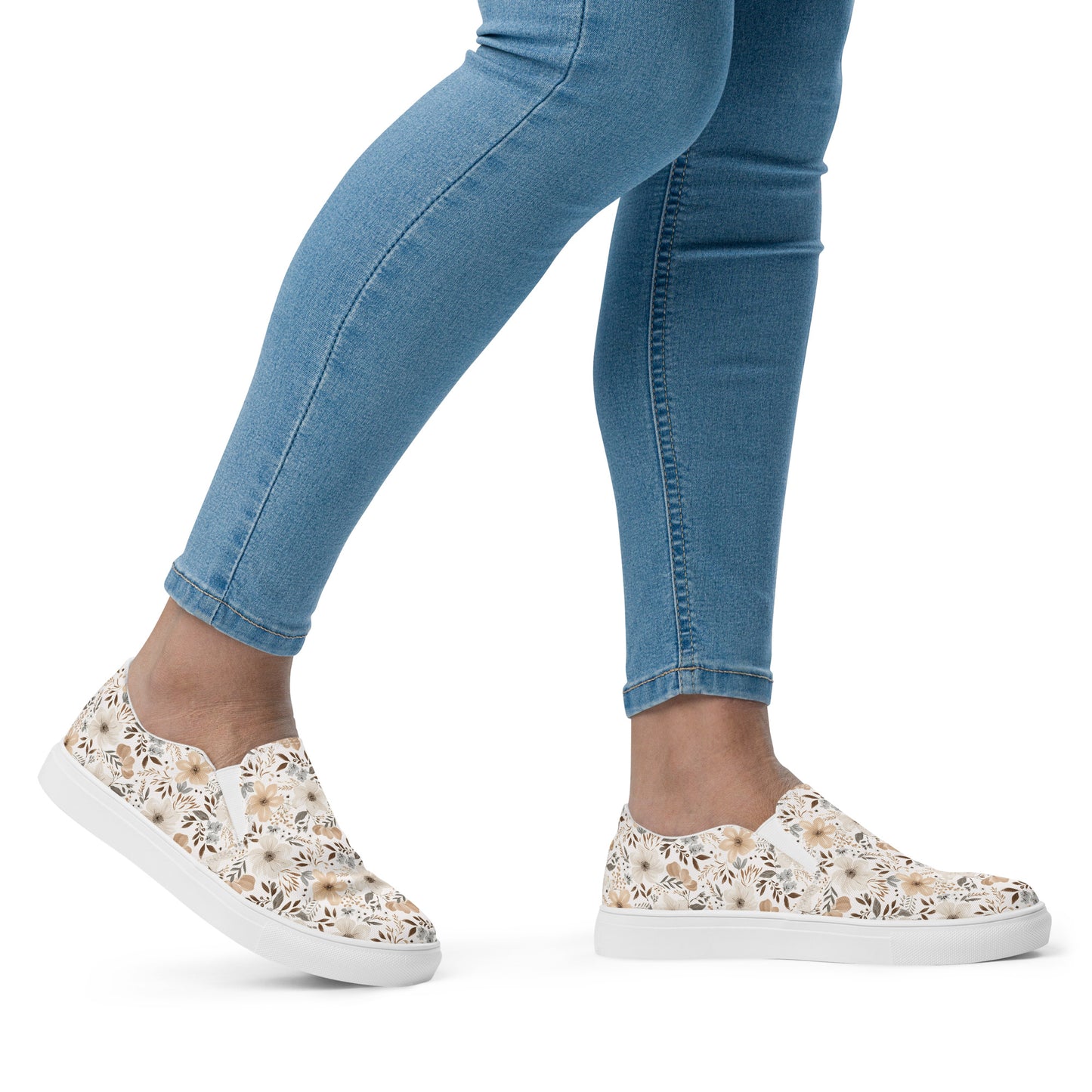 Beige Boho Floral Women’s slip-on canvas shoes