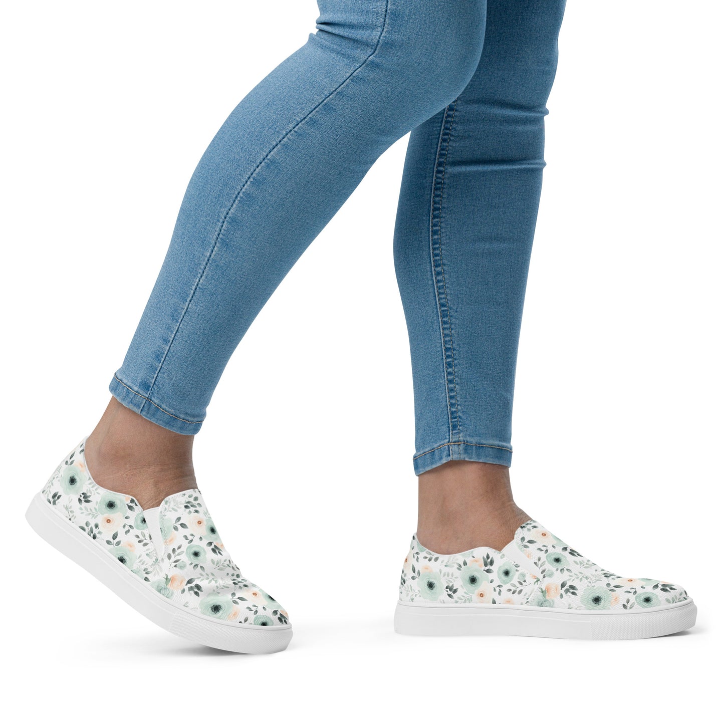 Mint Floral Women’s slip-on canvas shoes