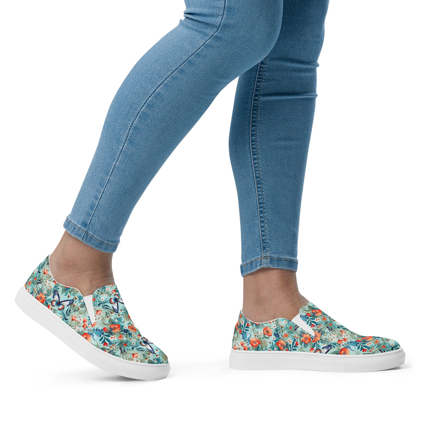 Blue Butterfly Floral Women’s slip-on canvas shoes