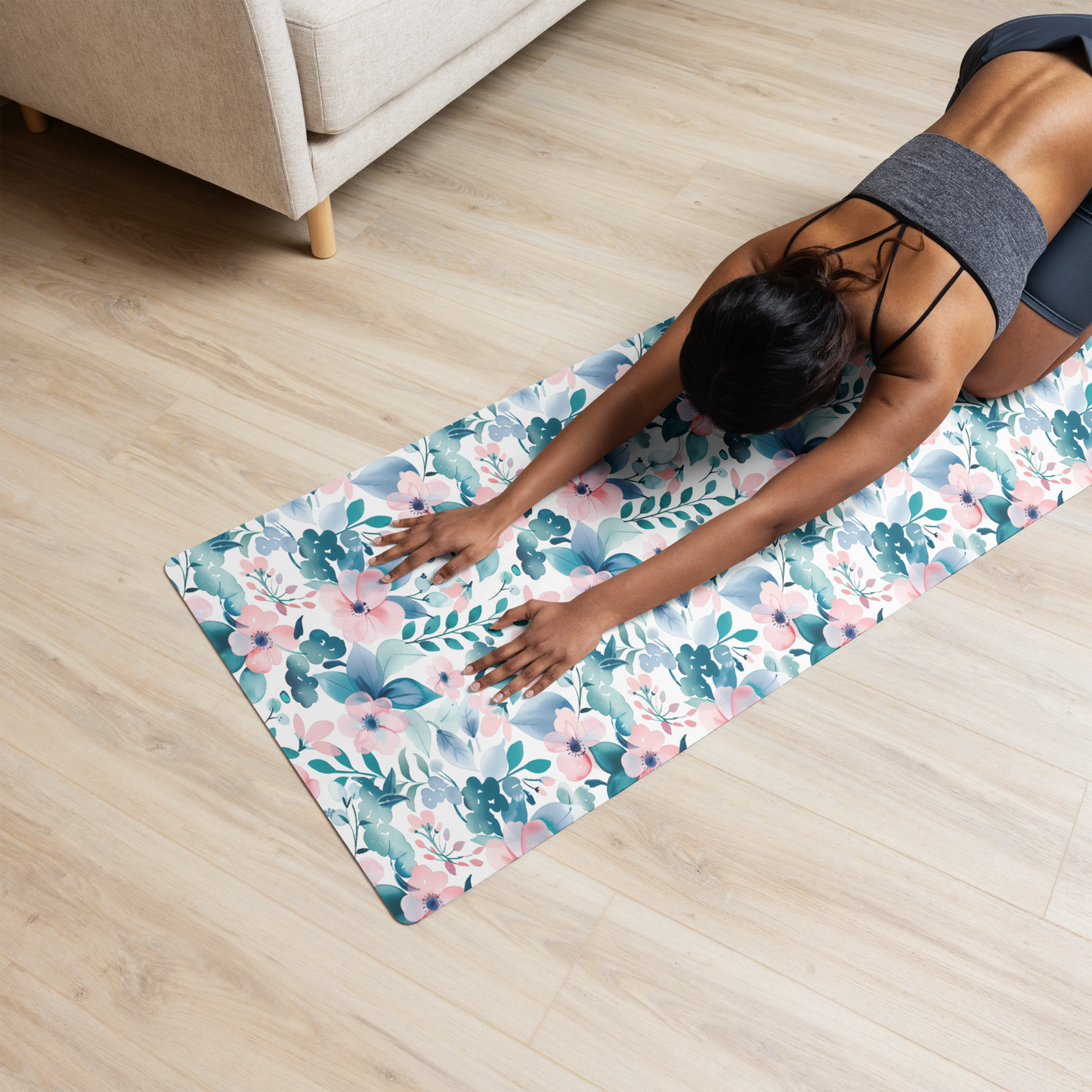 Teal and Pink Floral Yoga mat